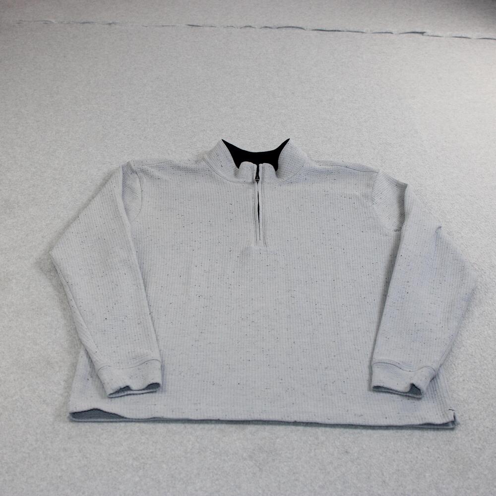 BOEN Brand Sweatshirt Men Large Gray Paradise Waffle 1/4 Zip Pullover Mock Neck